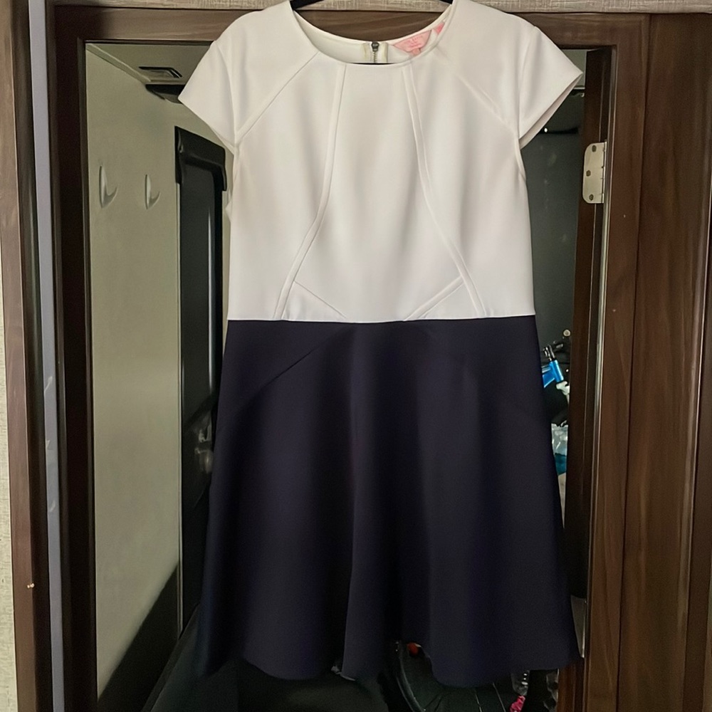 Ted Baker - White & Navy Dress - Size 14 (Ted 4)